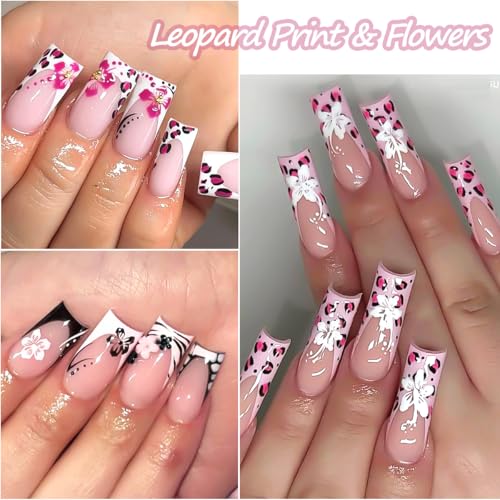 SUTOZMIWE 8 Sheets 3D Floral & Leopard Print Nail Art Stickers Decals