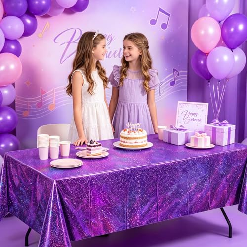 Holographic Purple Tablecloths - 54x108 Inch Iridescent Party Covers (3 Pack)