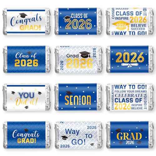 Graduation Candy Bar Wrappers - 180 Blue & Gold Stickers