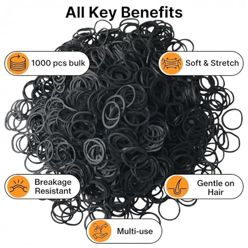 Aivwis 1200 Pcs Black Mini Rubber Hair Bands 15mm Small Elastic Ties