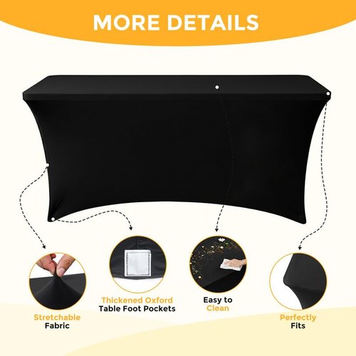 Lemict Black Tablecloths 96x30 Inch Table Cloths for 8 Foot Rectangle Tables, Wrinkle Resistant Washable Rectangular Spandex Fabric Table Cover for Vendor Dining Wedding Banquet Camping Party - 6 Pack