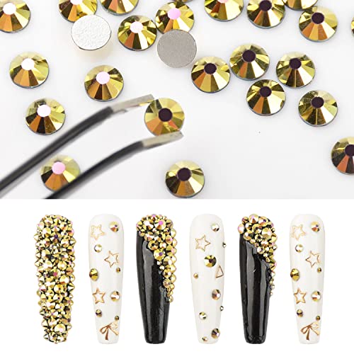 QIMYAR 1440 Pcs Gold Flat Back Glass Rhinestones Mixed Sizes SS4-SS20