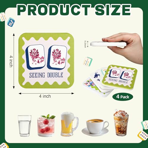 4-Pack Mahjong Coaster Set - Colorful Drink Coasters for Game Night