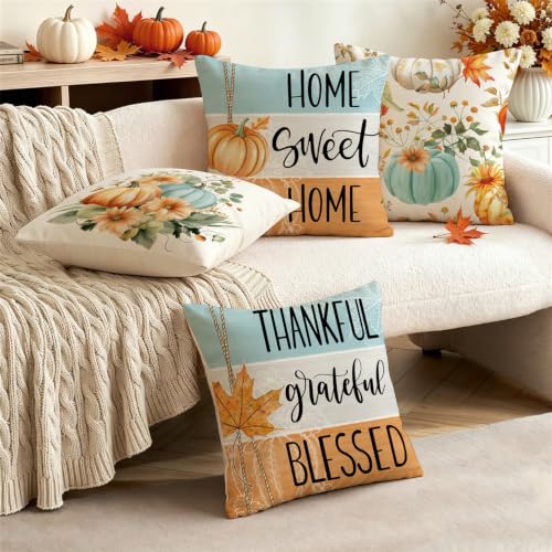 NIGHTWISH Fall Pillow Covers, 18x18 Set of 4, Thanksgiving Cushion Cases