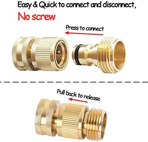 HQMPC Garden Hose Quick Connect - Solid Brass Fittings for Easy Hose Disconnect | 3/4 Inch GHT (2 Sets)