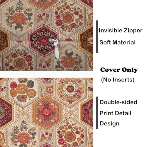 Moroccan Floral Throw Pillow Covers 18x18 Set of 2, Boho Decorative Cushions