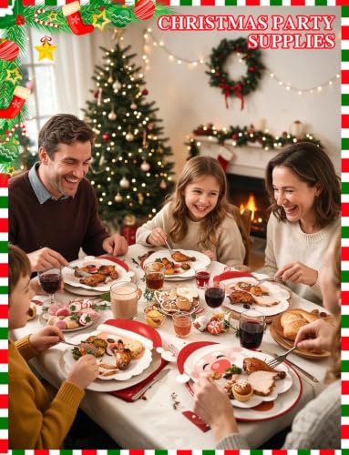 Santa Claus Paper Plates 8x10.4 Inches - 28 Pack, Disposable Holiday Dinnerware - Variation: SantaClaus