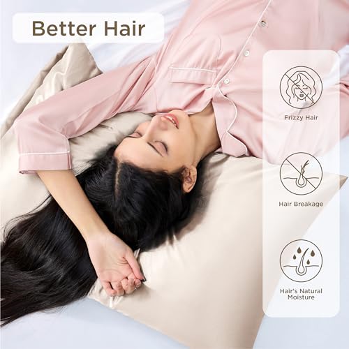 Bedsure Satin Pillowcases Set of 4, Standard Size 20" x 26", Beige