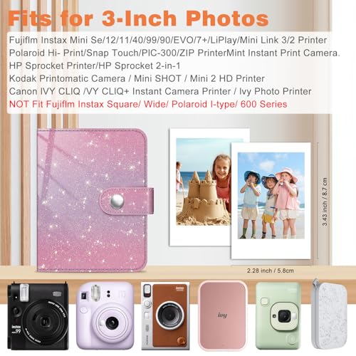 Fintie Glittering Purple/Pink Mini Photo Album for 2x3" Films - 52 Pockets