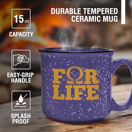 Omega Psi Phi Fraternity 15 oz Campfire Mug - Omega For Life Variation