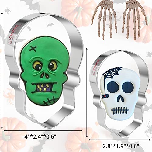 Halloween Skull Cookie Cutter Set - 2 Stainless Steel Baking Molds