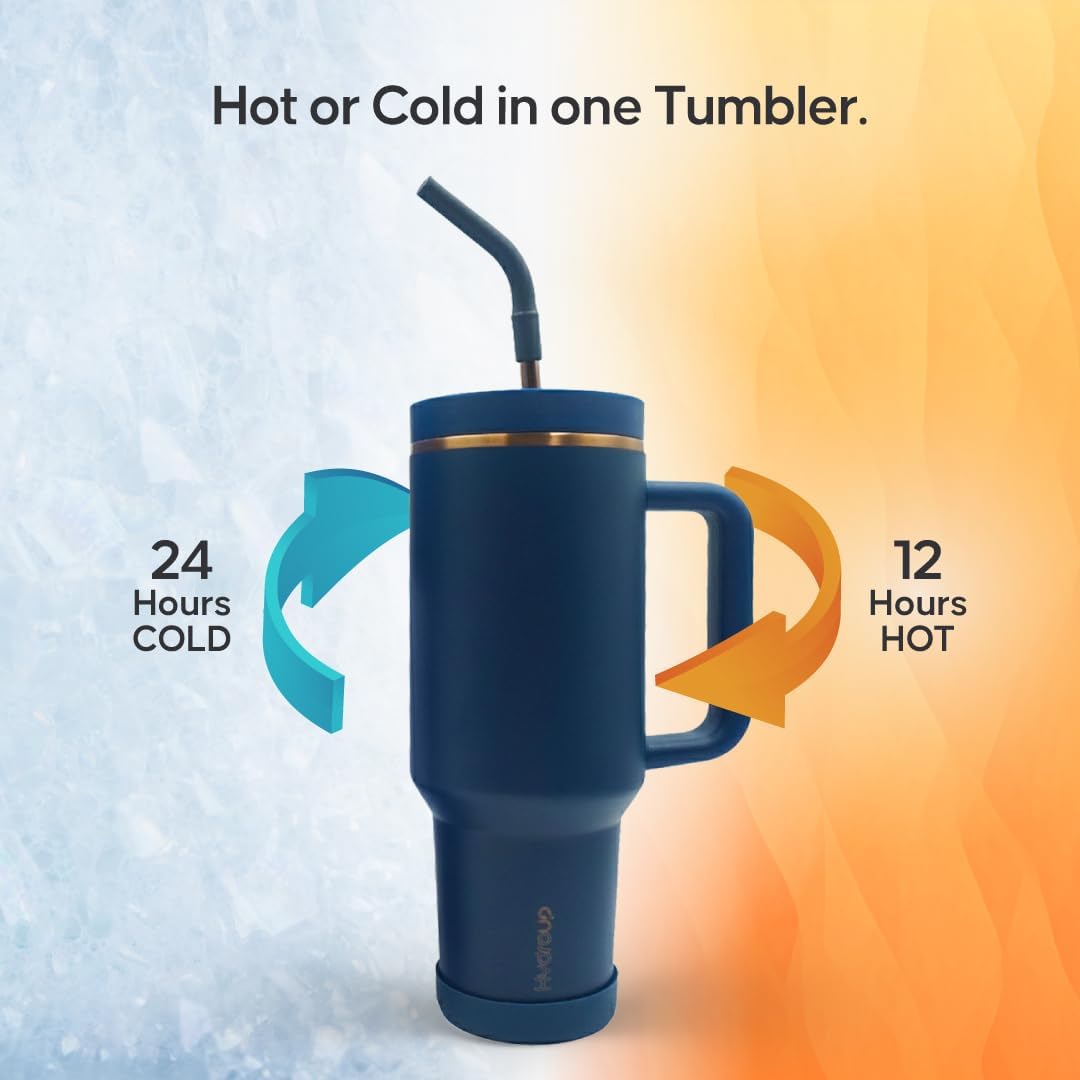 Skiennix 40oz Travel Tumbler Cup - Vacuum Insulated with Handle & Slider Lid | Blue Gold