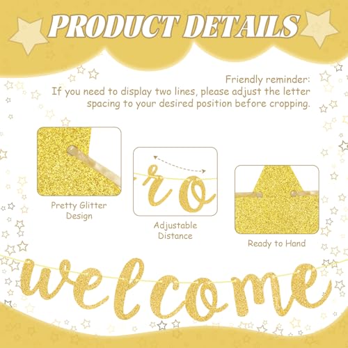 Welcome Prom Gold Glitter Banner Decoration with Stars Photo Prop