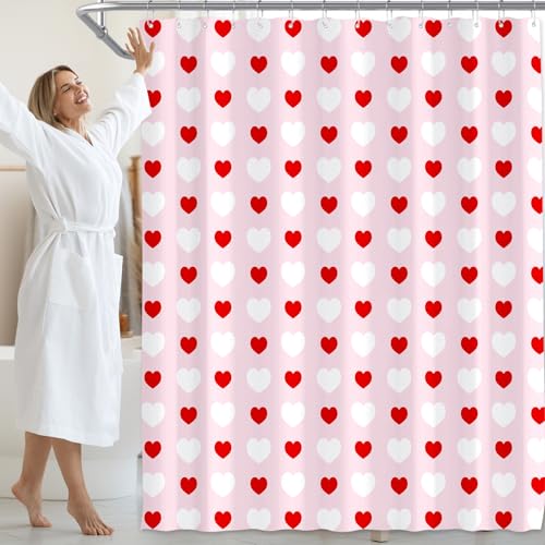 Valentine's Day Shower Curtain 71x71 Inches with Hooks - Heart Design