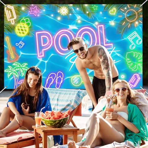 Colorful Pool Party Banner - 70.8 x 43.3 Inch Backdrop