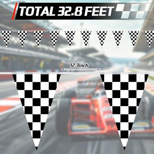 MARFOREVER 32.8 Ft Black & White Checkered Flag Banner - 24Pcs Racing Decor