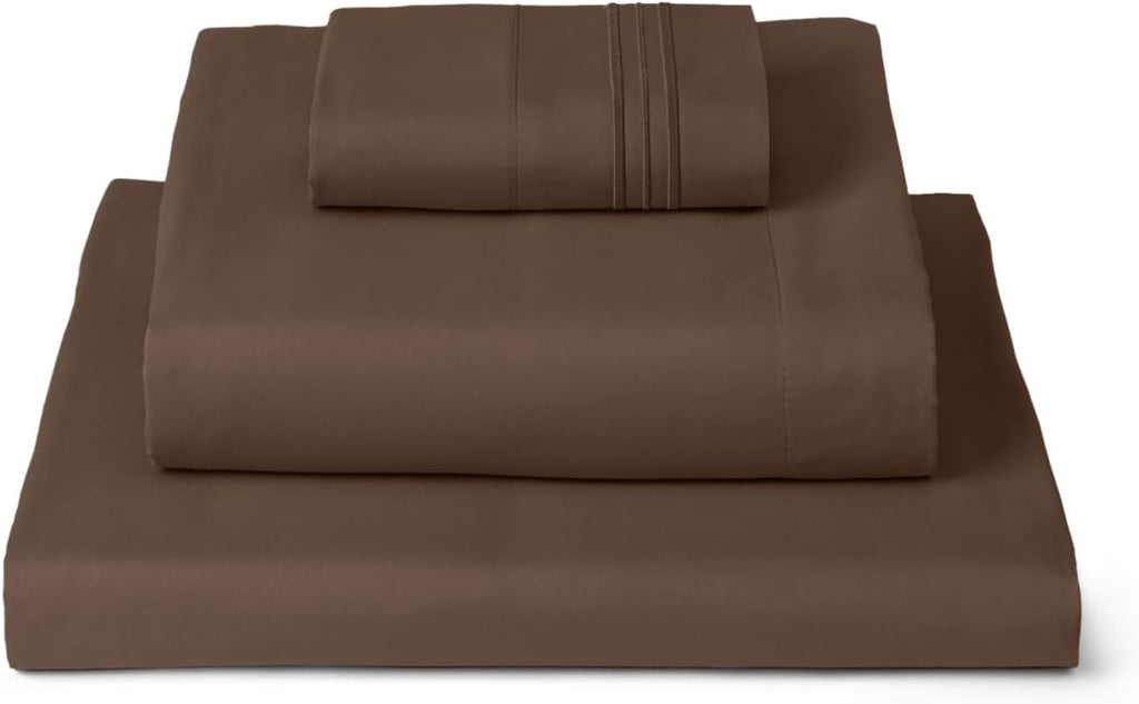 Mellanni Twin Sheets Set - 3 PC Hotel Luxury Bedding | Extra Soft, Cooling, Wrinkle-Resistant (Brown)