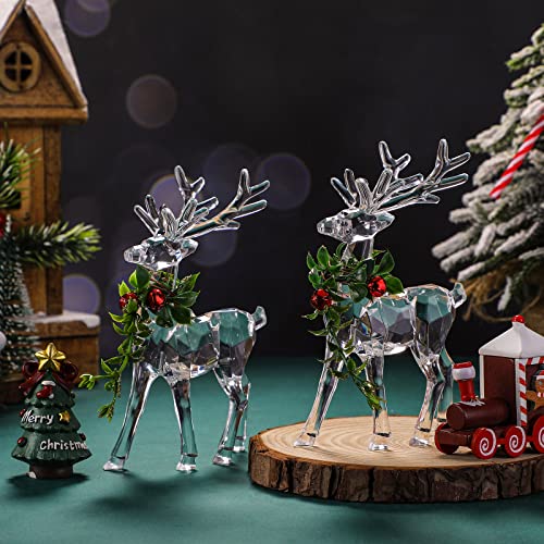 Christmas Acrylic Reindeer Figurines Set with Red Bell Berries - 4 Pieces