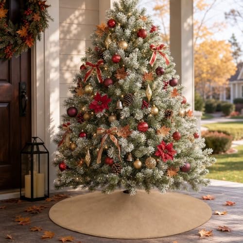 Yuboo 48-Inch Burlap Fall Tree Skirt - Rustic Farmhouse Christmas Decor, Large
