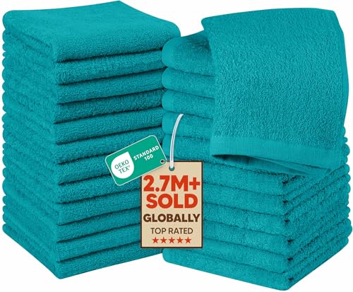 Utopia Towels 24-Pack 100% Cotton Washcloths - 12x12 Inch, Turquoise