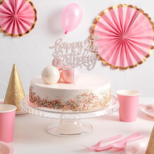 Rose Gold 21st Birthday Cake Topper - Glitter Party Decoration