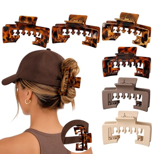 ZHYACPA 6-Piece Hat Claw Clip for Women - Large Non-Slip Hair Clips for Baseball Caps
