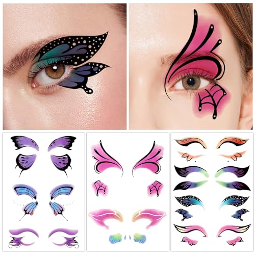 Konsait Butterfly Temporary Tattoos - 17 Pairs Eye Face Sticker Makeup