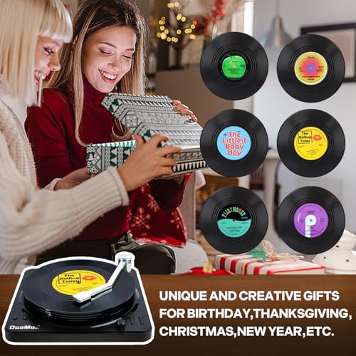 Retro Vinyl Record Coasters with Player Holder - Set of 6 (A008)