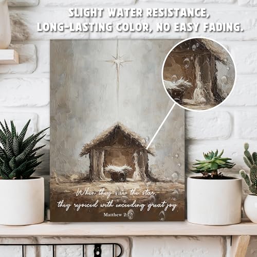 Christian Nativity Scene Canvas Wall Art, Framed Religious Painting 11x14