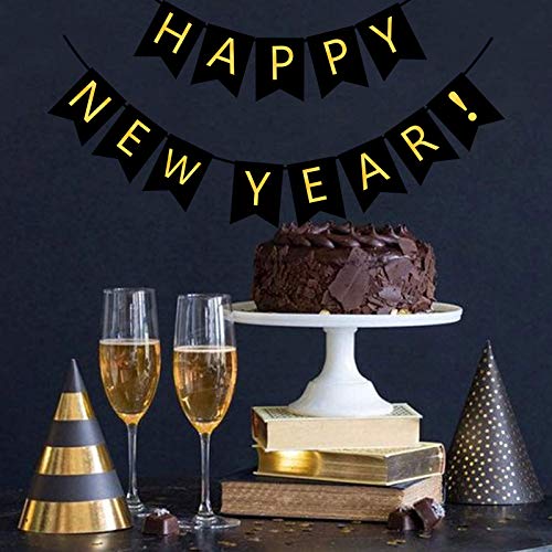Happy New Year Banner - Black & Gold Party Decoration