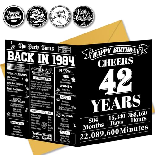 42nd Birthday Card - Vintage 1984 Retro Greeting Card for Men and Women