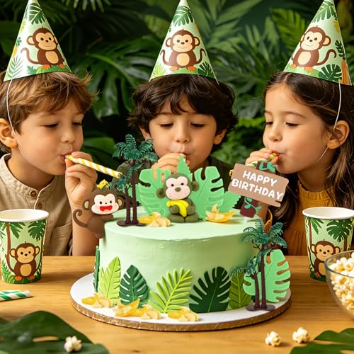 Monkey Cake Toppers Set - 18 Pcs Jungle Theme Birthday Decorations