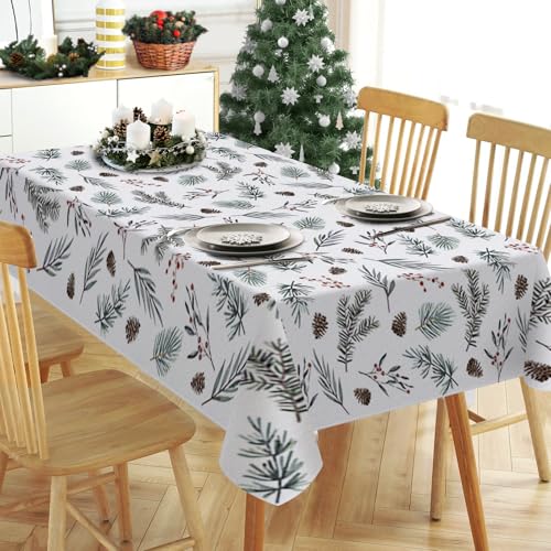Winter Pine Tree Leaves Rectangle Tablecloth 52 x 70 Inch - Festive Holiday Decor