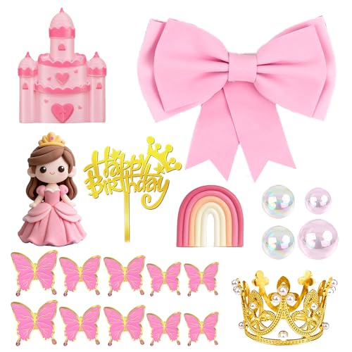 Princess Cake Topper Set with Castle Crown Rainbow for Princess Birthday Parties