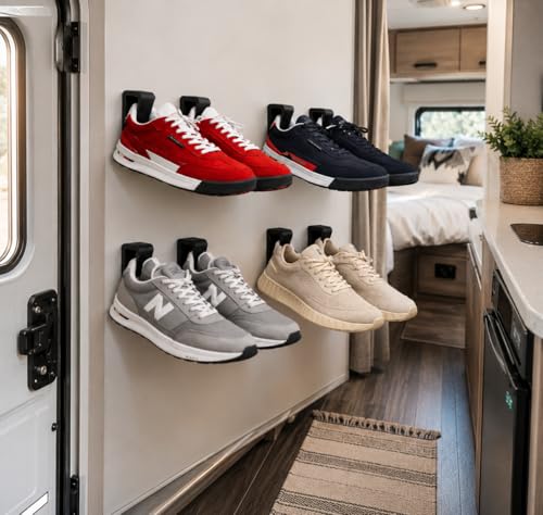 LUDU Wall-Mounted Shoe Rack - 2-Pack Space Saving Organizer for RV, Closet & Dorm