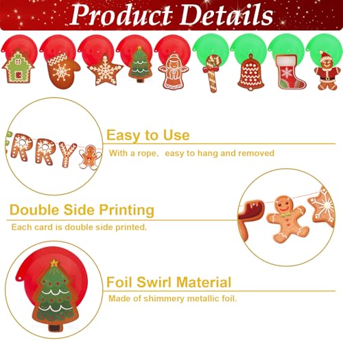Gingerbread Christmas Decorations Set - Merry Christmas Banner & Hanging Swirls