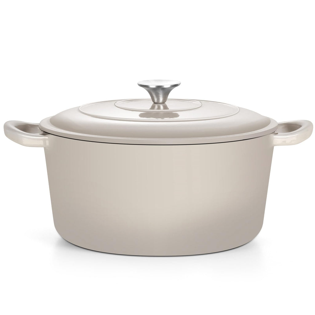 TeamFar Enameled Cast Iron Dutch Oven, 7qt Dutch Oven Pot Nonstick Cookware with Lid & Dual Handles for Bread Baking, Cooking, Oven Safe up to 500℉ & Various Stovetops, Healthy & Heavy Duty - Khaki