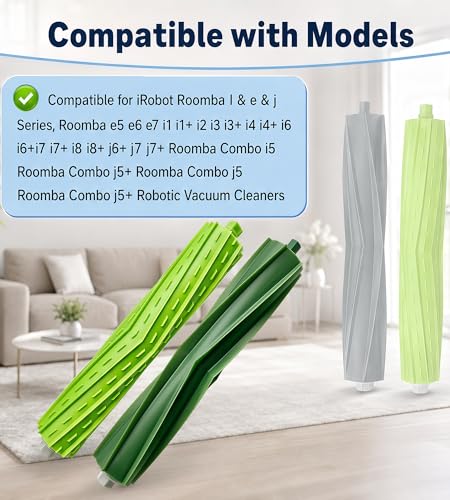 Replacement Rubber Roller Brushes for iRobot Roomba E/I/J Series - 2 Sets