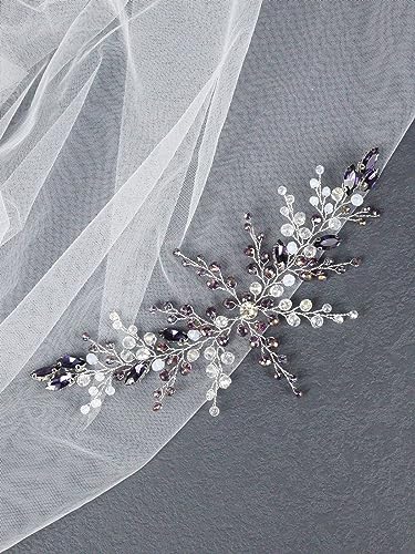 Brihasory Crystal Bridal Headband Handmade Rhinestone Wedding Hair Piece Purple
