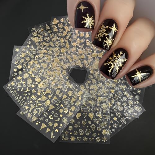 12 Sheets Christmas Gold Nail Art Stickers 3D Self-Adhesive Decals
