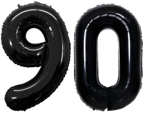 GOER 90th Birthday Balloons - 42 Inch Jumbo Black Foil Helium Decorations for Anniversary Celebrations
