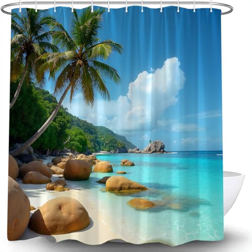 Tropical Palm Trees Shower Curtain | 70" x 70" Blue Sky Design