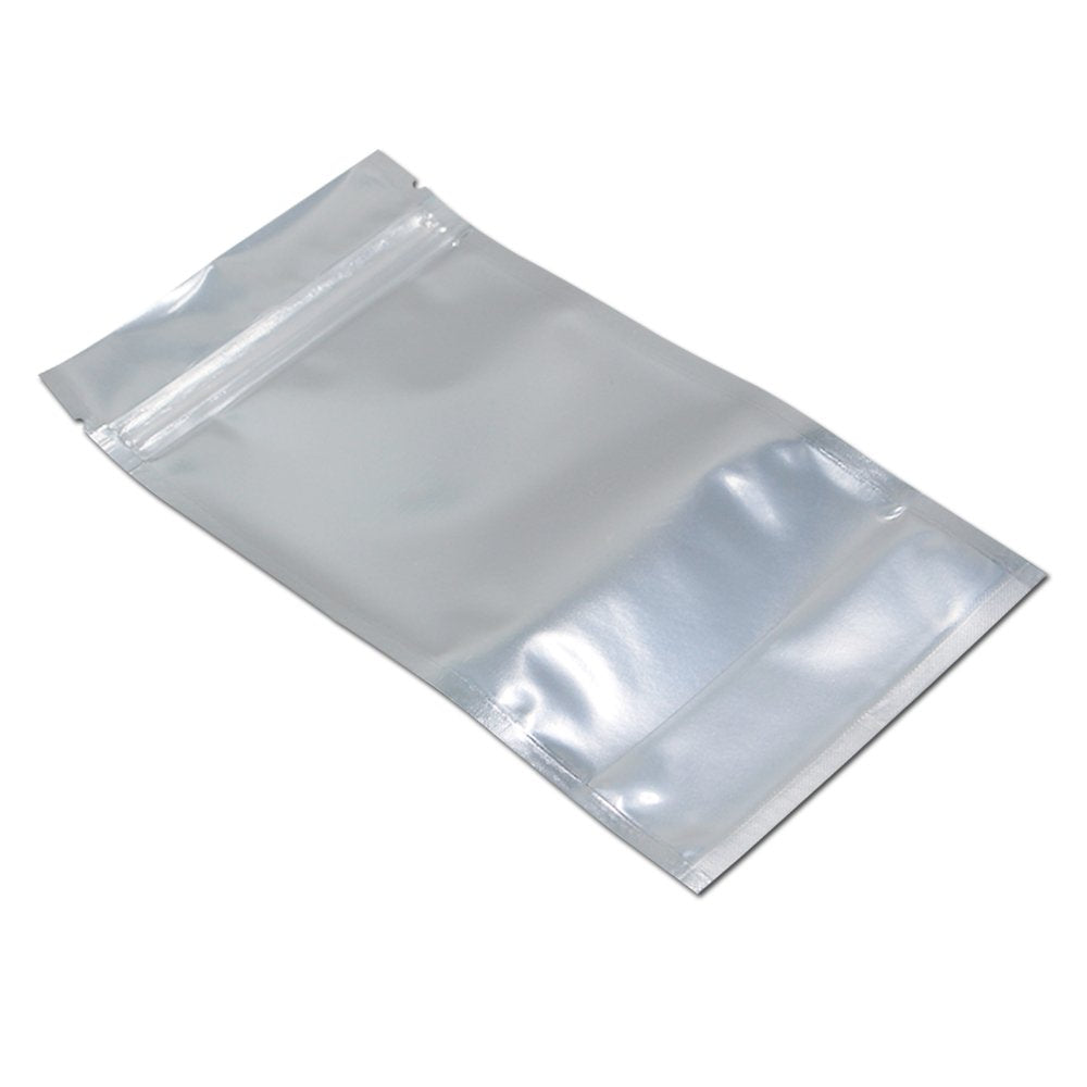 FERENLI 500 Pieces Stand Up Clear Front Resealable Aluminum Mylar Foil Plastic Packaging Bag Zipper Heat Sealable with Tear Notch Long Term Food Storage 3.9x5.9 inch