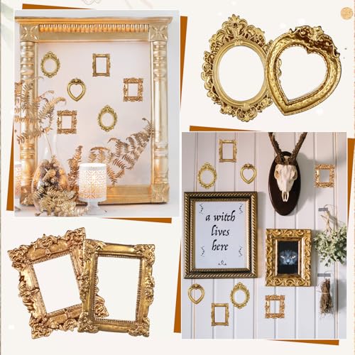 12 Pcs Vintage Mini Gold Picture Frames, Antique Resin Baroque Photo Frames