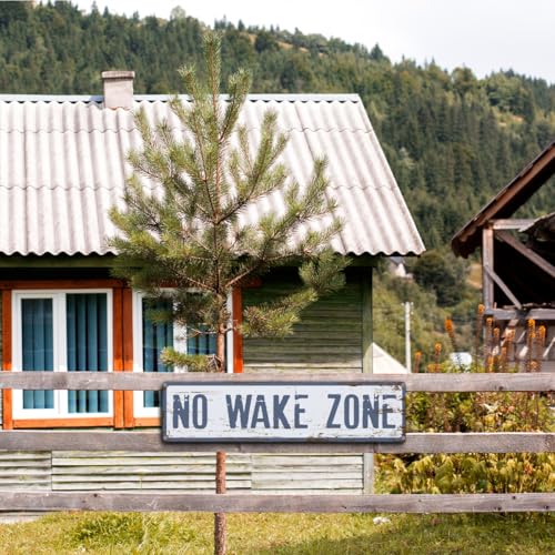 No Wake Zone Metal Sign - Retro Tin Wall Decor 15.8x4 Inches