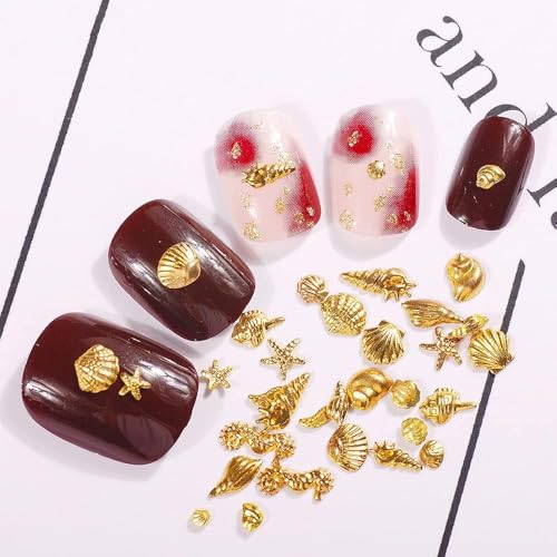 Gold Ocean Nail Art Metal Studs 3D Summer Beach Charms 12 Styles