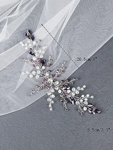 Brihasory Crystal Bridal Headband Handmade Rhinestone Wedding Hair Piece Purple