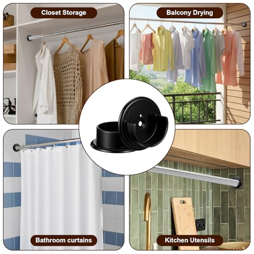 Grevosea 8Pcs Closet Rod Holders, 1-3/8 Inch Heavy Duty Brackets - Black
