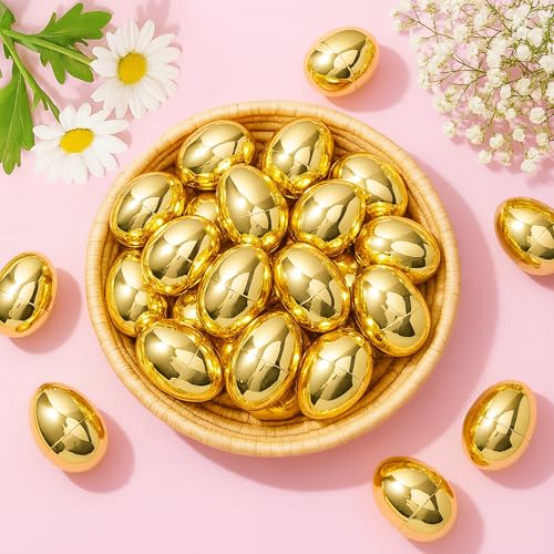30 Pack Golden Easter Eggs, 2.36'' Fillable Plastic Eggs for Egg Hunts