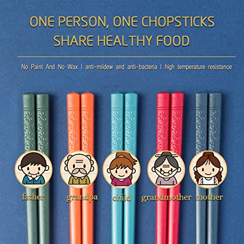 Reusable Japanese Chopsticks - 5 Pairs, 9.4 Inches, Non-Slip